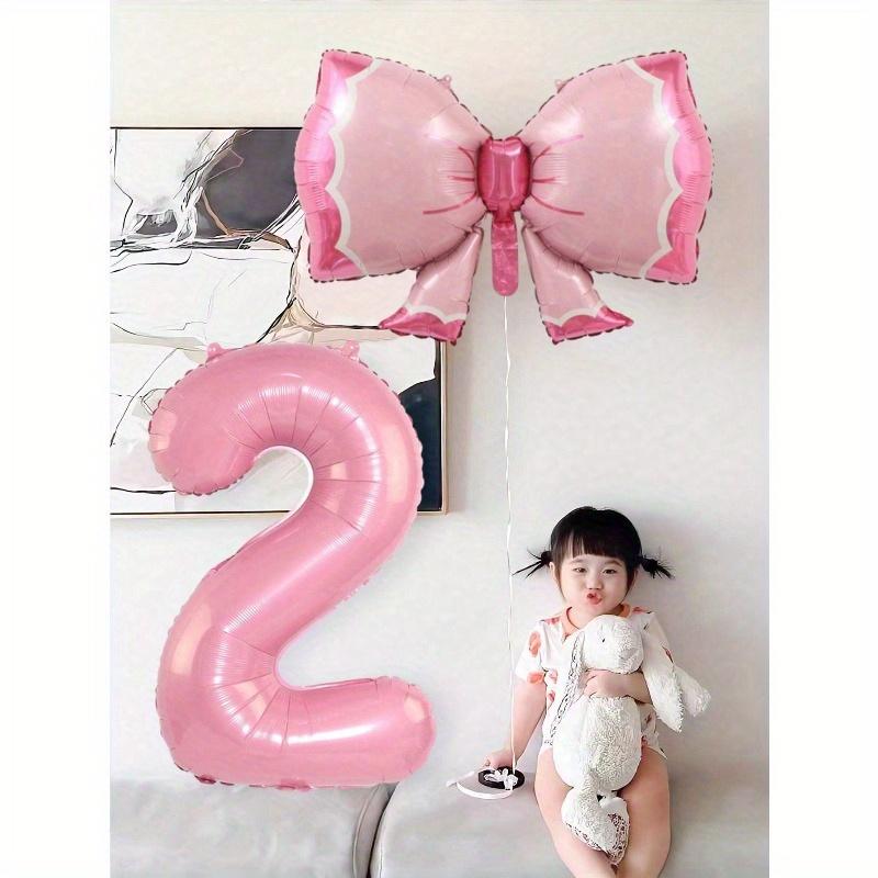 2pcs/Set 32" Pearlescent Pink Number & Bow Foil Balloon, Suitable For Birthday, Valentine's Day, Anniversary Party Decorations