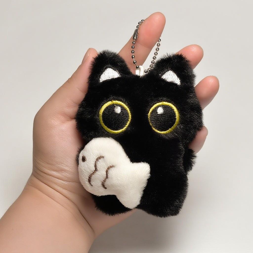 

Cute Black Cat Catching Fish Plush Toy Doll Keychain Bag Pendant Charms Car Keyring Accessories For Women Couples Kawaii Gift