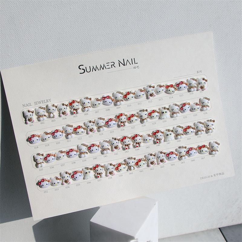 

3D Cartoon Kitty Cat Nail Art Decorations with Rhinestones - Kit for DIY Cute Bow Kids Wearable Nail Accessories.