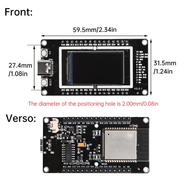 

Модуль Bluetooth ESP32 WiFi+BT+BLE MCU Плата розвитку 1,4/1,9-дюймовий РК-екран Type-C інтерфейс Електронний бездротовий модуль