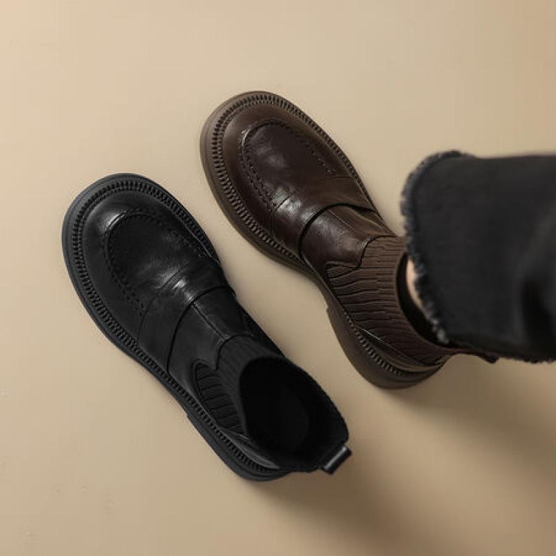 Autumn and Winter Platform Martin Boots Women's Rubber Sole Leather Boots Women's Comfortable Medium Heel Large Size Women's Boots Korean Versio