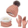 3Pcs/Set Thicken Winter Hat Scarf Gloves Set Plush Lining Touchscreen Gloves  for Men Women