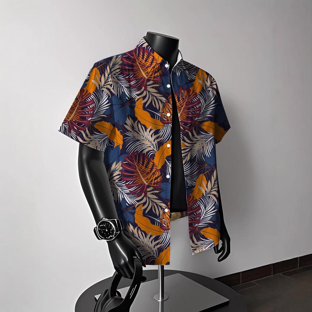 Herren Vintage Hemd im Hong Kong-Stil mit hawaiianischem Blumenmuster und kurzen Ärmeln: Trendige Sommer-Bademode für Paare M
