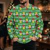 Men's Casual Loose Fit Long Sleeve Neck Tee with Christmas Print for Fall Winter