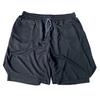 Men Shorts Double Layer Drawstring Fake Two Piece Elastic Waist Knee Length Shorts for Training
