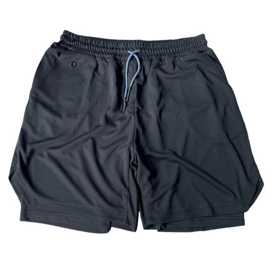 Men Shorts Double Layer Drawstring Fake Two Piece Elastic Waist Knee Length Shorts for Training