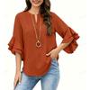 Fashion V-neck Loose Women Blouse Casual Plus Size Ruffled Seven Quarter Sleeve Shirt Spring Autumn Solid Color Sweet Simple Sweet Women's Clothing