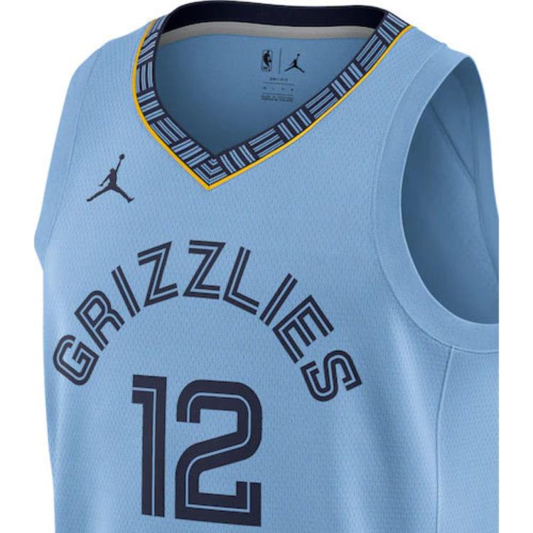 Jordan Breathable NBA Grizzlies Ja Morant No. 12 Basketball Jersey Men Tops Blue CV9482-422