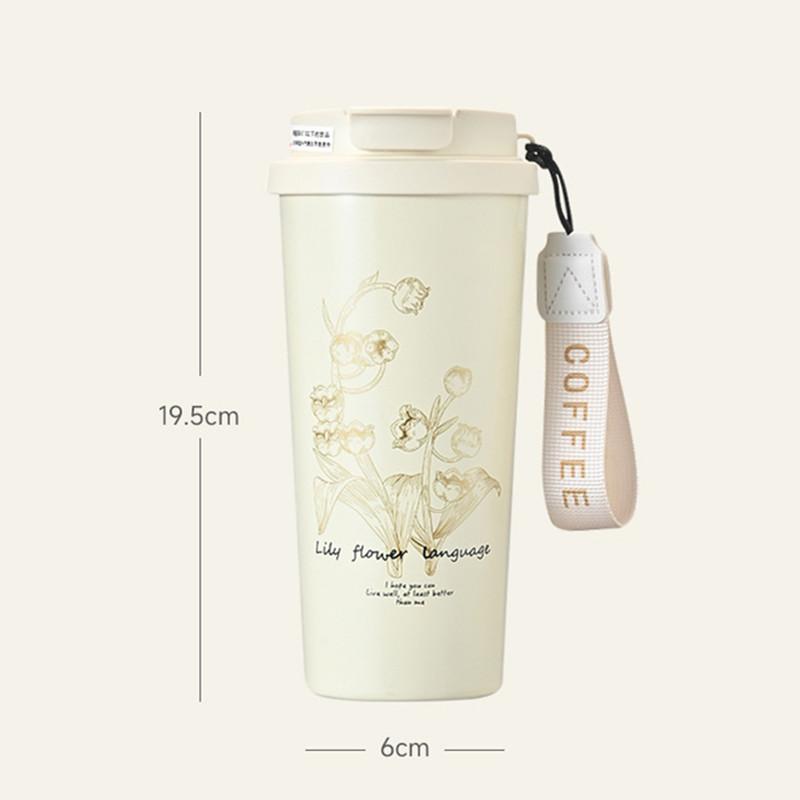 500ml Thermal Mug with Handle 304 Stainless Steel Insulated Vacuum Flask Coffee Mug Thermos Lily of the Valley Flower Luck Cup