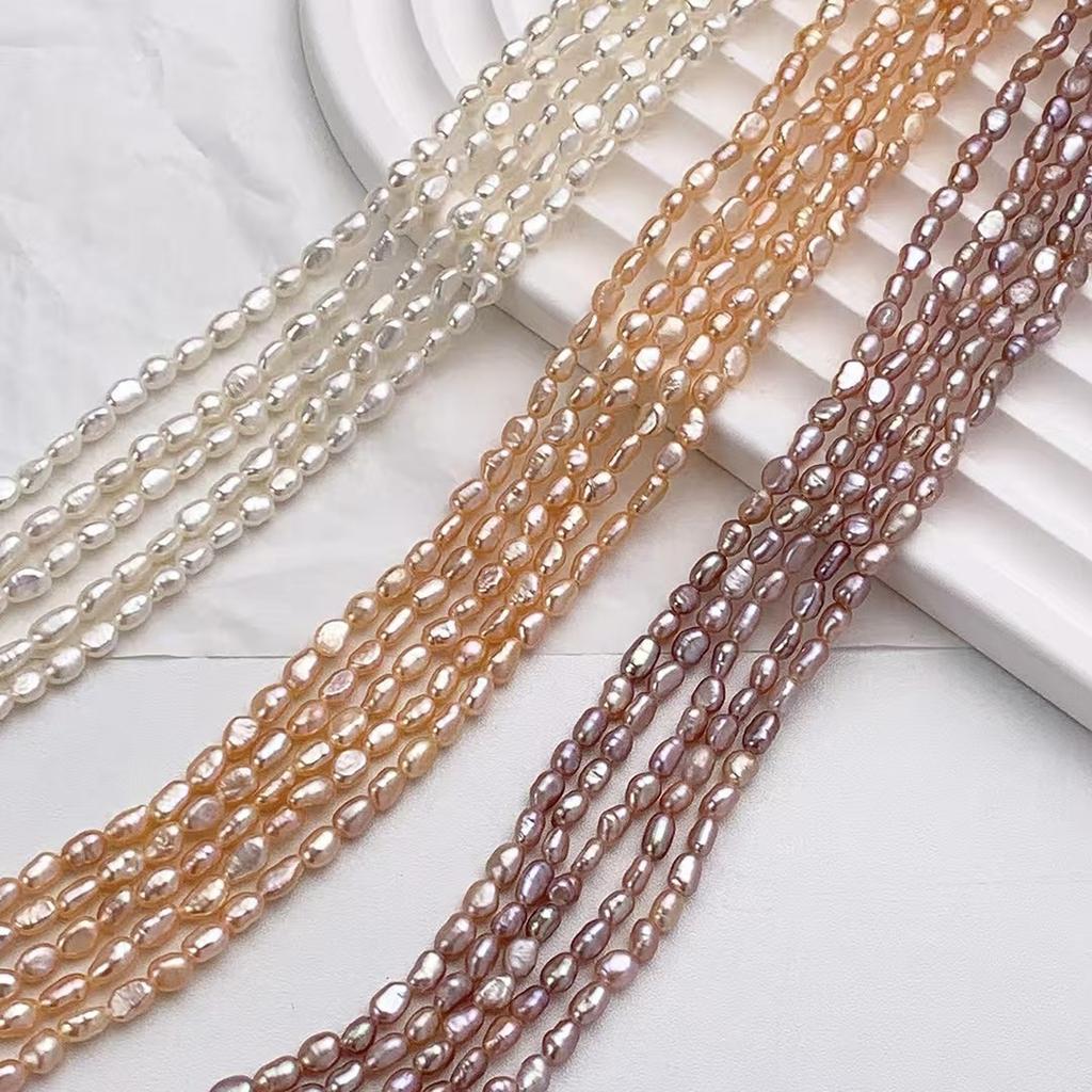 1String, Straight Hole Natural Freshwater Pearls, Handcrafted Nugget Pearl Beads for Jewelry Making DIY Crafts (Beads 3.5-4.5mm, Length 36cm)