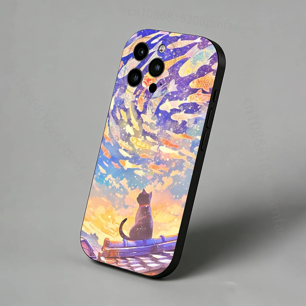 Flowing Color Healing Anime Art Case Phone Case For iPhone 17,16,15,14,13,12,11 Pro,Max,Plus,X,XS,XR,SE,Mini