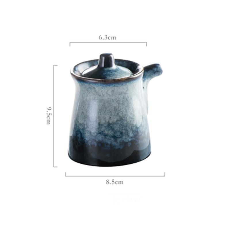 Japanese-style Ceramic Seasoning Pot Household Creative Kitchen Oil Salt Sugar Monosodium Glutamate Condiment Box Oil Pourer