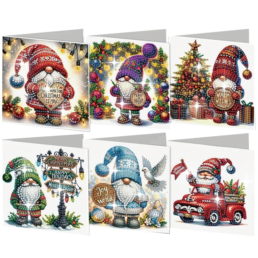 6Pcs Christmas DIY Diamond Painting Card Rhinestone Painting Card Kit Diamond Painting Greeting Card for Holiday Party Favors