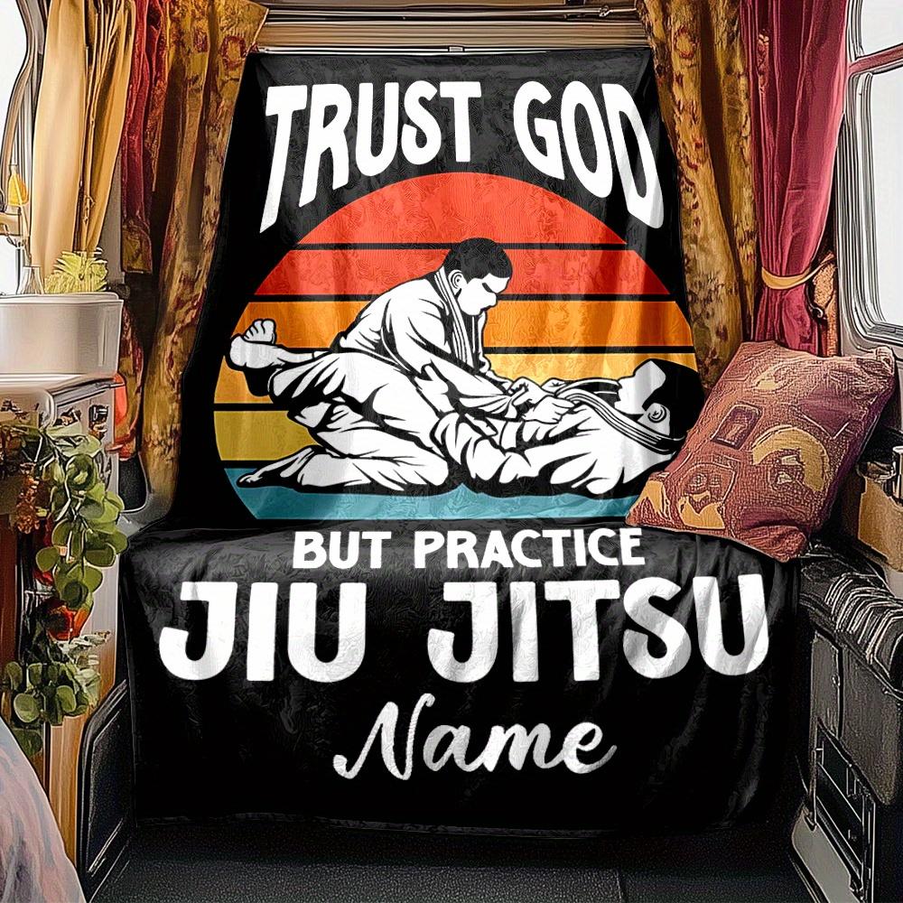 Trust God Jiu Jitsu Sunset Scene Blanket Personalized Name Soft Comfortable Stylish Blanket Car Blanket Perfect For Travel Camping Outdoor Home