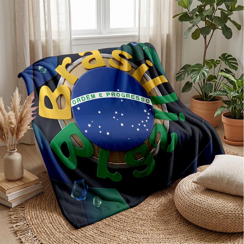 Brazil Football Printed Flannel Blanket Skin Friendly Warm Decorative Throw for Indoor Couch Bed Daily Use