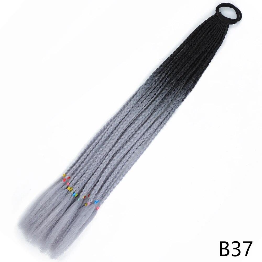 XINRAN Synthetic Long Straight Braids Hair With Rubber Bands Rainbow Braided Ponytail For Women And Girls Cosplay Party Accessories