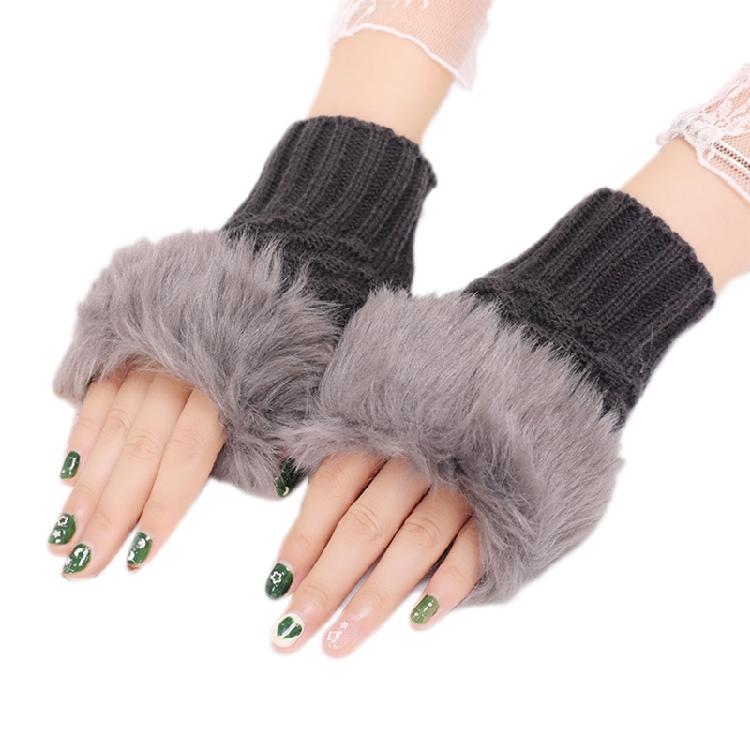 Fingerless Gloves Stretchy Knitted Thumb Hole Mittens Solid Short Hand Warmers