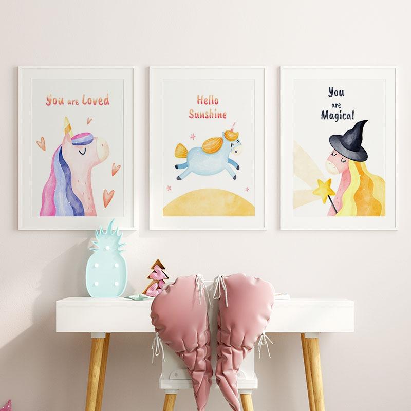 Colorful Unicorn Rainbow Stars Quotes Nursery Wall Art Canvas Painting Nordic Posters And Prints Pictures Baby Kids Room Decor