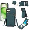 For iPhone 16 Case Card Holder Kickstand Leather+TPU Phone Cover with Shoulder Strap