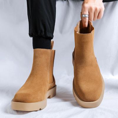Mens Casual Party Banquet Dress Chelsea Boots Slip-on Cow Suede Leather Shoes Cowboy Platform Boot Autumn Winter Ankle Botas Man
