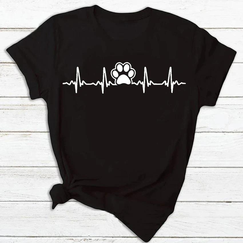 Women Unisex T Shirt Fashion Dog Heartbeat Print T-shirt Funny 90s Print T Tee Womens Tshirt for Female Red Shirt Clothes Tops