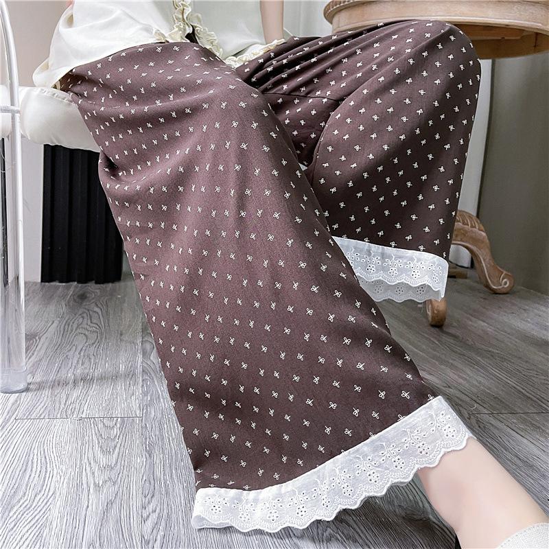 Lace Pants, Butterfly Knot Cotton Silk Printed Wide Leg Pants, Women's Spring And Summer Elastic Waist High Waist Pants, Cartoon Cute Cool Pants