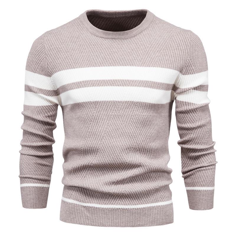 Urban Style Mens Striped Blend Pullover With High Elasticity For Casual Autumn Wear