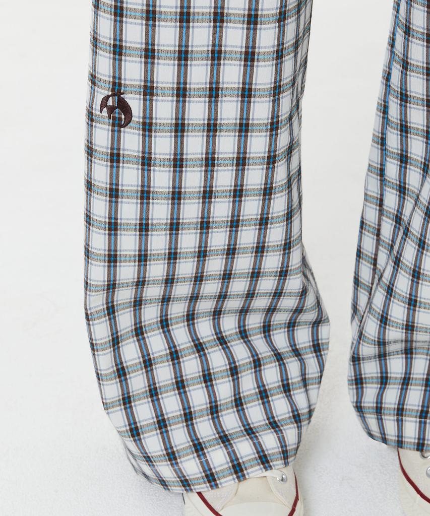 Yk Wide Check Elastic Waist Pants Brown