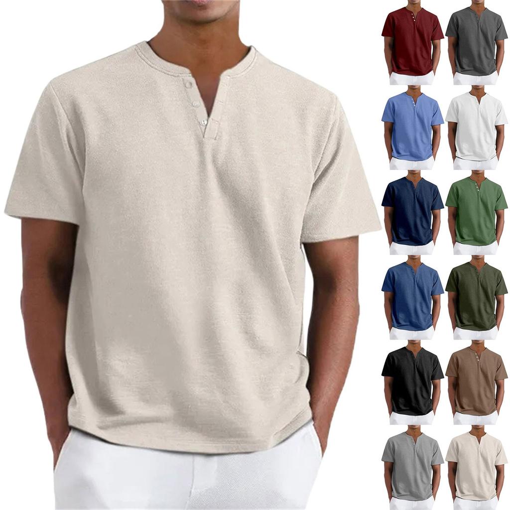 Herren Henley Kurzarm T-Shirt Klassische Passform Leichter Pullover Baumwolle Weiches Strickoberteil für den Alltag