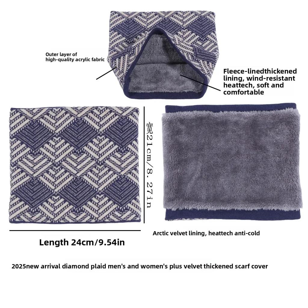 Winter Men Velvet Thickened Scarf Luxury  Cashmere Warm Outdoor Windproof Plaid Neck Cover Couple Knitted Neckerchief