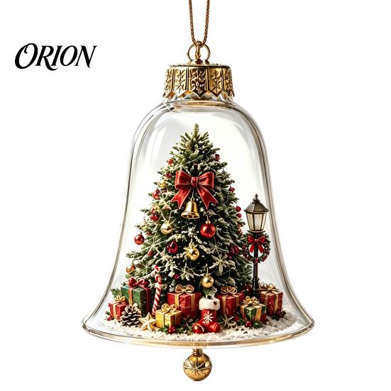 Miniature Holiday Scene Hanging Balls 3D Christmas Bell Ornament, Winter Clear Decoration with Santa Reusable Festival Ornaments Snowman Reindeer