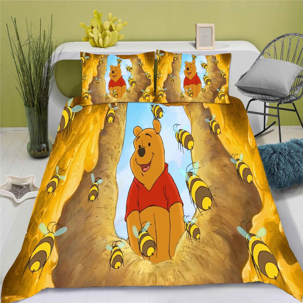 Ensemble de housse de couette Winnie l'Ourson Tigrou Pour Lits d'Enfants 3D Taille King Size Ensembles de couettes 100% Polyester