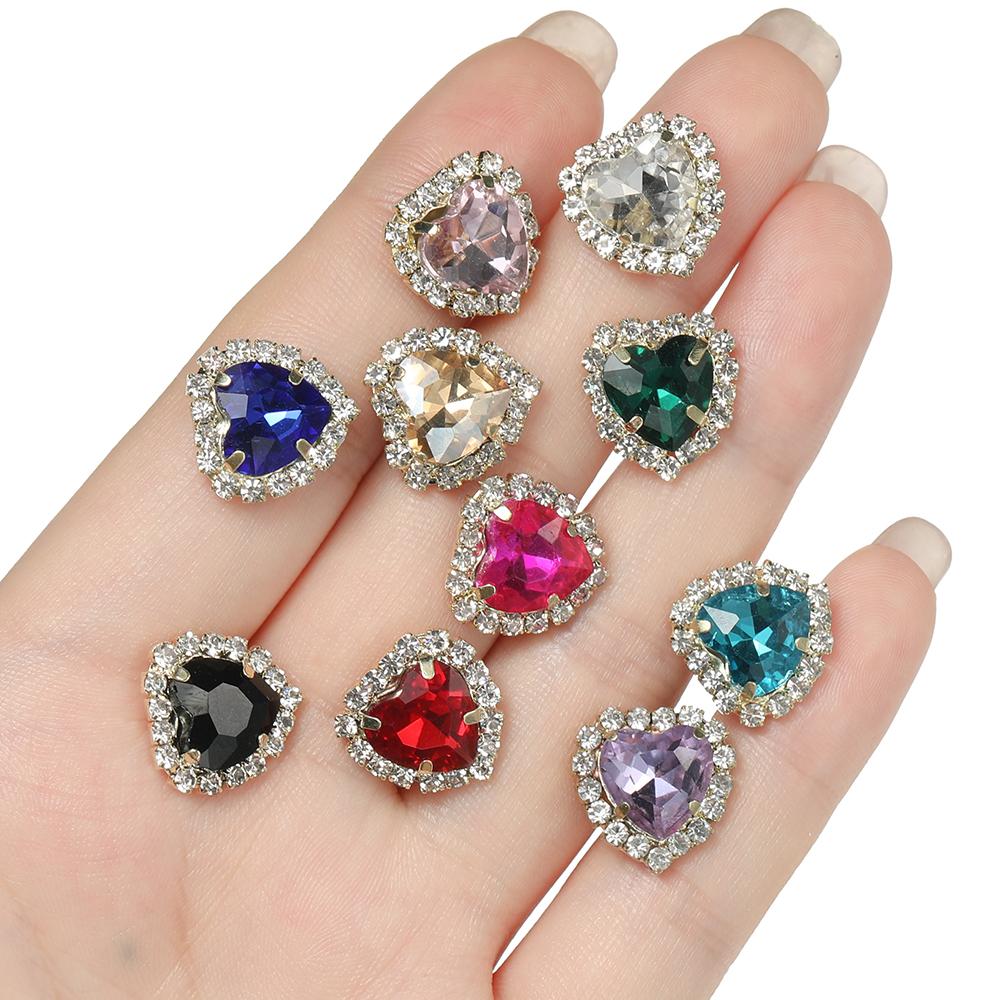 10Pcs/lot 14x15MM Metal Heart Rhinestones Acrylic Sewing Accessories DIY Clothing Hair Accessories Decorative Jewelry