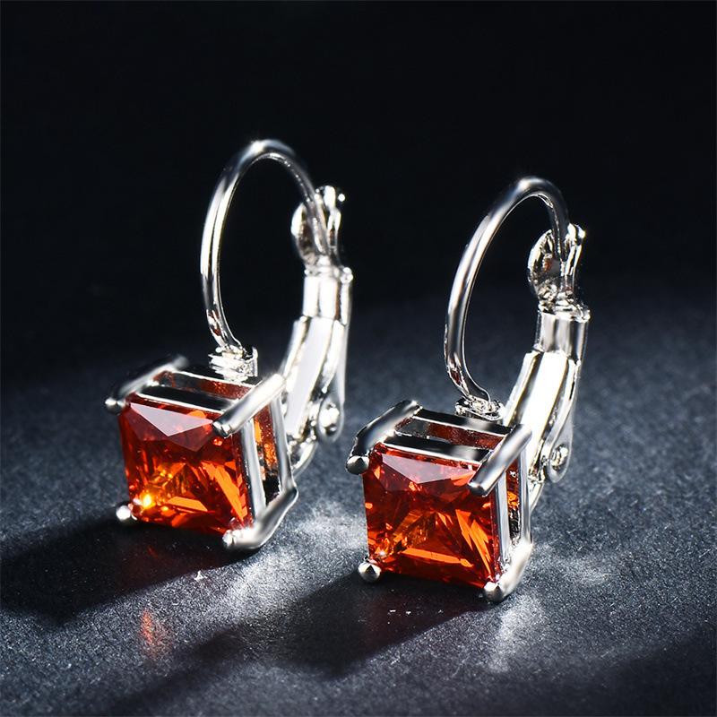 Wish new square crystal prismatic zircon earclip earrings earrings simple earrings красный