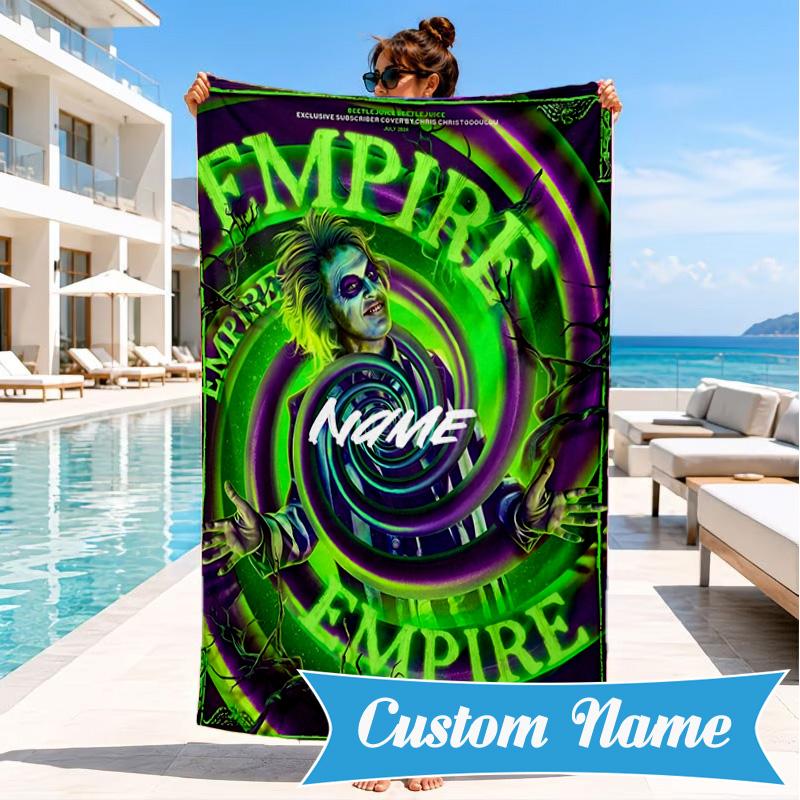 Custom Name Beetlejuice Horror Beach Towel Microfiber Beach Towel, Lightweight and Quick-Dry, for Summer Travel, Swimming Pool Gift