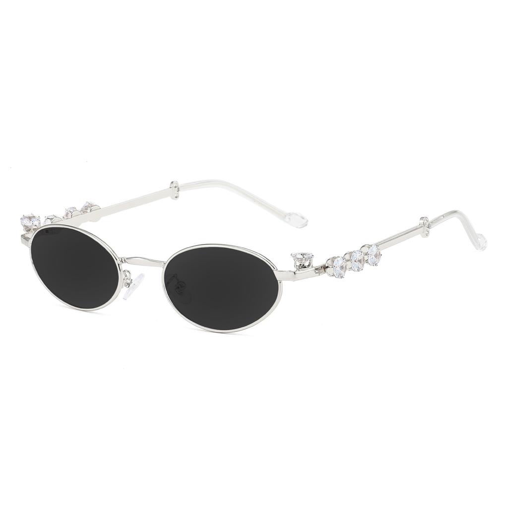 Diamond-encrusted oval metal glasses European and American pearl small frame glasses frame feeling plain plain glasses plain sunglasses