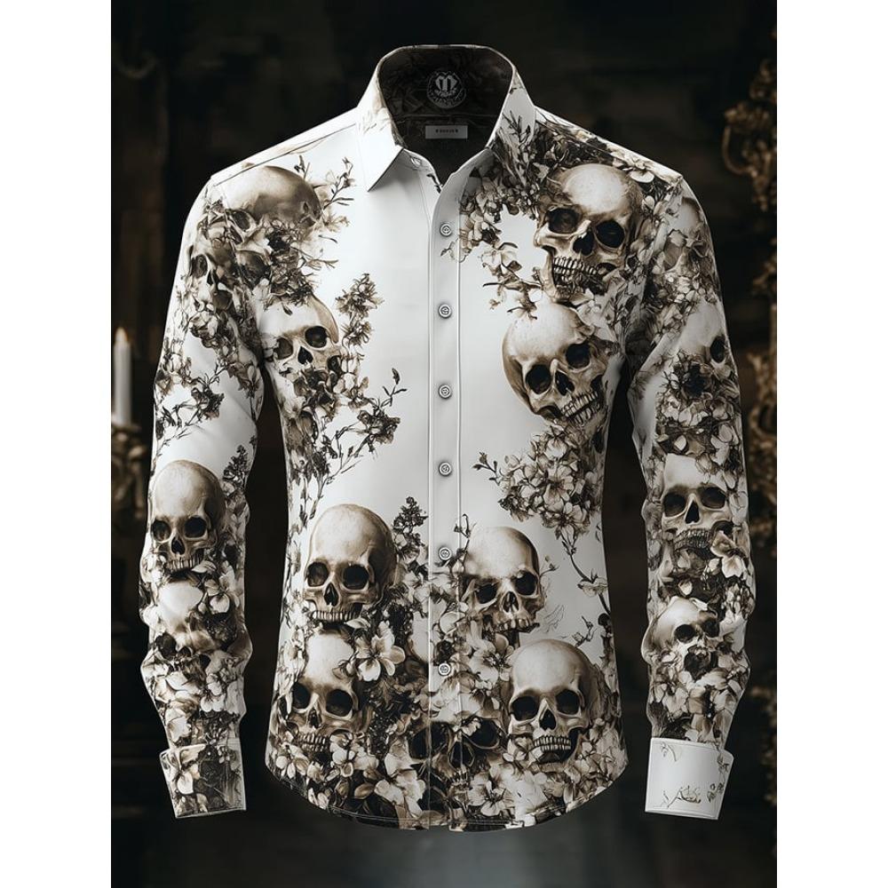 Mens Long Sleeve Button Up Hallloween Shirt Flower Skull 3d Print Hawaiian Shirt Men Women Fashion New Design Blouse Fit Camisas