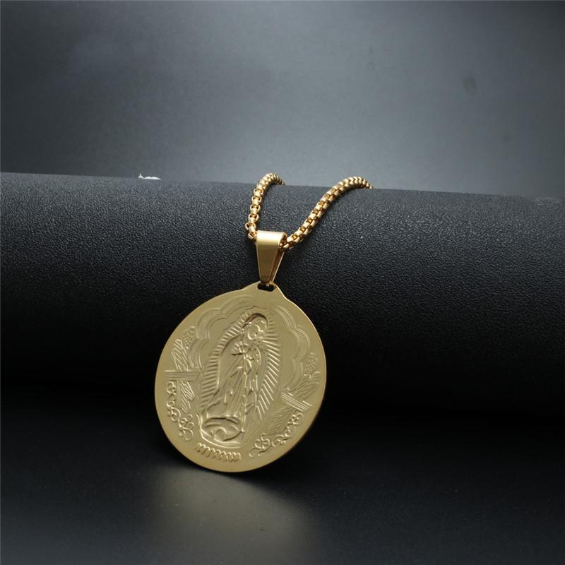 Mens Necklaces Virgin Mary Maria Miraculous Medal Gold color Stainless Steel Fashion Religion Jewelry