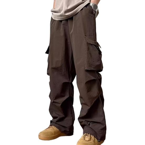 Men Cargo Pants Oversized Wide Leg Multi Pockets Solid Color Soft Breathable High Street Hip Hop Full Length Men Vintage Pants