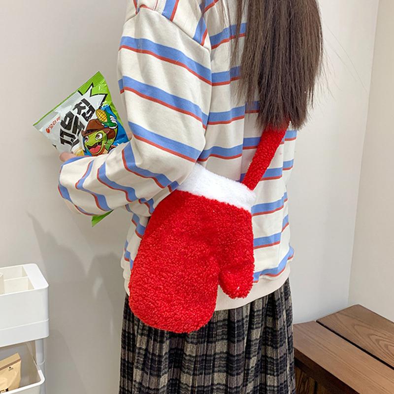 New Year Christmas Shoulder Bag Large Capacity Irregular Red Plush Bag Gifts Party Props Glove Crossbody Bag
