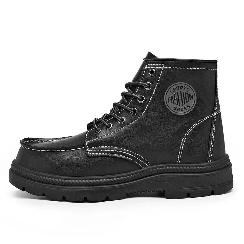 

Модные мужские ботинки из натуральной кожи, мотоциклетные ботинки в британском стиле, повседневная рабочая обувь, высокие нескользящие износостойкие мужские ботильоны 44 чёрный