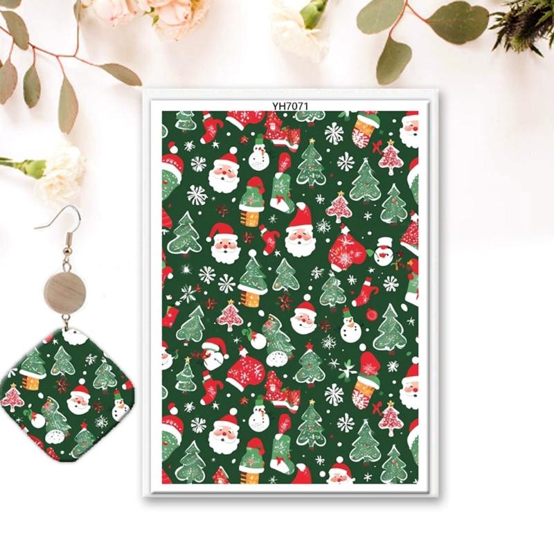 4PCS Christmas Clay Transfer Paper 95x138mm Water Soluble Paper Clay Transfer Sheets for Clay Earring Jewelry Making