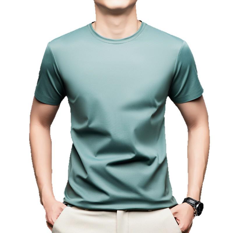 Men's Seamless Mulberry Silk T-Shirt - Summer New Arrivals, Round Neck, No-Iron, Short Sleeve, Plain Color, Casual Fit.