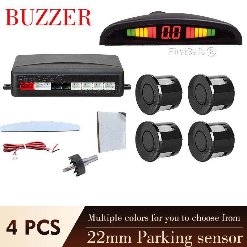 New LED Parking Sensor System Backlight Parktronic Monitor Display Kit Backup Detector Assistant 4 Probes