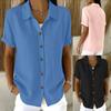 eBay Amazon Foreign Trade Cross-border Summer Solid Color Short-sleeved Shirt Femininity Retro Wooden Buckle Drape Lapel Top