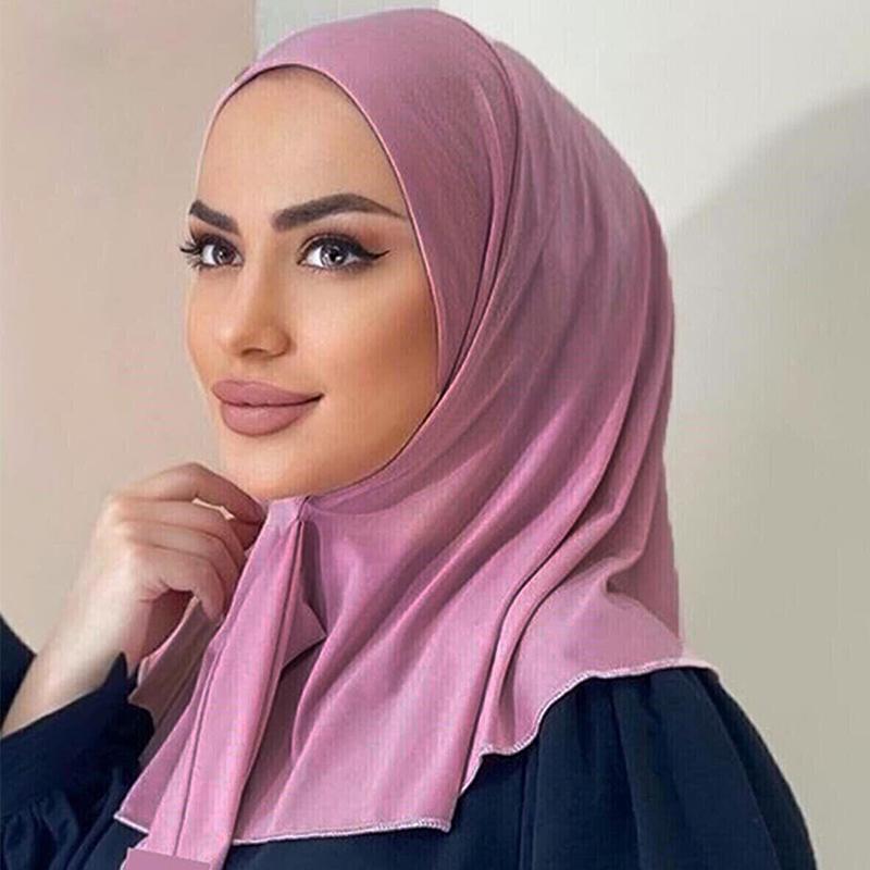Sofort tragbarer Vollschleier-Innen-Instant-Hijab für Damen, Mädchen, Frauen mit Bindebändern und Knöpfen, Premium-Qualität Jersey-Schal