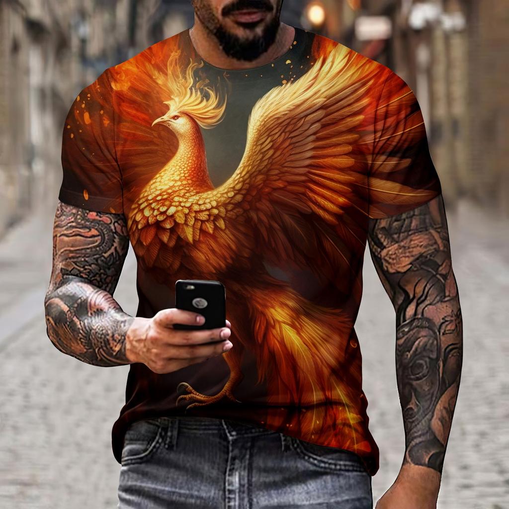 Summer Men's T-shirt 3D Phoenix Print Personalized Soft Breathable Comfortable Cool Street Polyester Short Sleeves Tees Tops