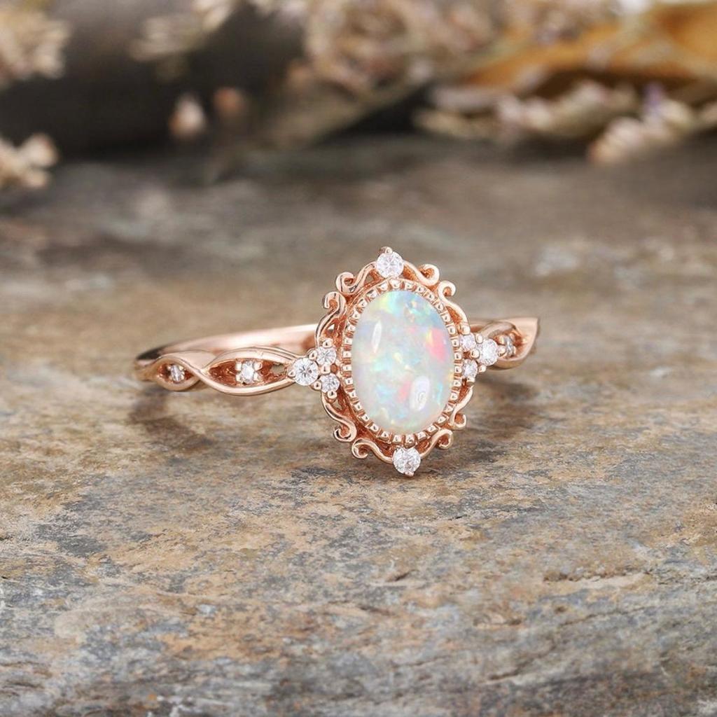 Sanjie Rose Gold Opal Ring: Exquisite Ladies' European & American Fashion Jewelry