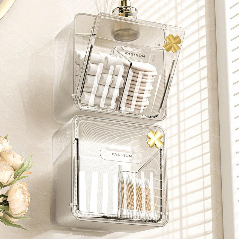 Bathroom Mirror Cabinet Storage Box Cosmetic Cotton Wall-Mounted Transparent Cotton Swab Box Lipstick Rack