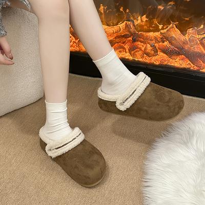 Chinelos de algodão femininos Baotou leves e confortáveis, com tira no calcanhar para aumentar a altura, quentes para o inverno, acolchoados contra o frio, antiderrapantes, resistentes ao desgaste, para lazer